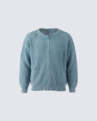 Vintage Distressed Zip Knit