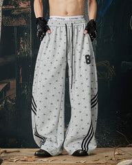 Star Print Embroidered Wide Leg Sweatpants