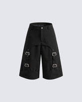 Dark Avant Garde Deconstructed Metal Buckle Suit Shorts