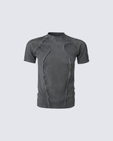 Dark Washed Deconstructed Seam Short Sleeve T-Shirt
