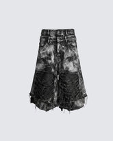 KIIKIO-Distressed Washed Layered Denim Shorts New