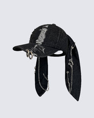 Wasteland Bunny Ear Distressed Denim Baseball Cap
