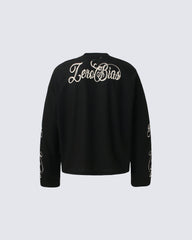 American Vintage Letter Print Waffle Long Sleeve T-Shirt