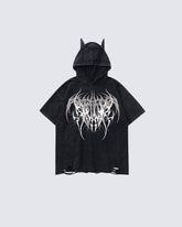Gothic Hooded Skull Print T-shirt