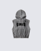 Vintage Washed Sleeveless Zip Hoodie Vest
