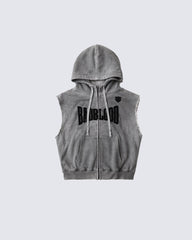 Vintage Washed Sleeveless Zip Hoodie Vest