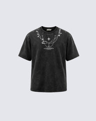 Distressed Graphic Chain Print T-shirt