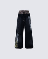 Animal Print Double Waistband Wide-Leg Sweatpants