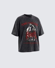 KIIKIO Retro Personality Washed Warrior Print Short-Sleeve T-Shirt