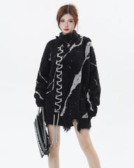 American Dark Aesthetic Distressed Turtleneck Sweater