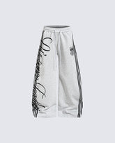 Curved Script Stripe Wide-Leg Sweatpants