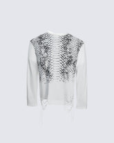 American Street Snake Print Distressed Long Sleeve T-Shirt