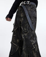 Niche Deconstructed Vintage Heavyweight PU Leather Pants