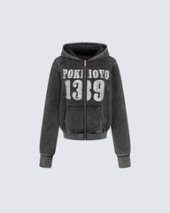 American Street Distressed Print Zip-Up Hoodie