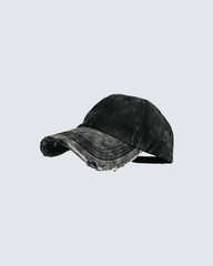 Washed Black Distressed Baseball Cap