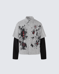 Gothic Graffiti Stripe Layered Shirt