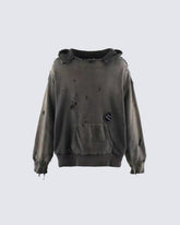 Distressed Printed Pullover Hoodie