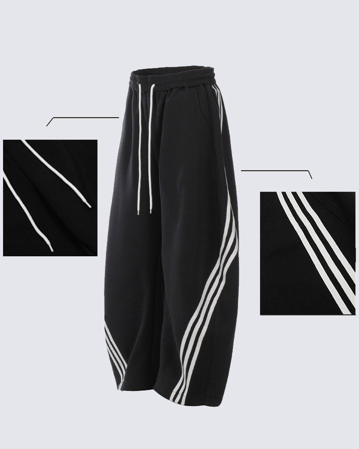Wide-Leg Athletic Track Pants with Striped Design