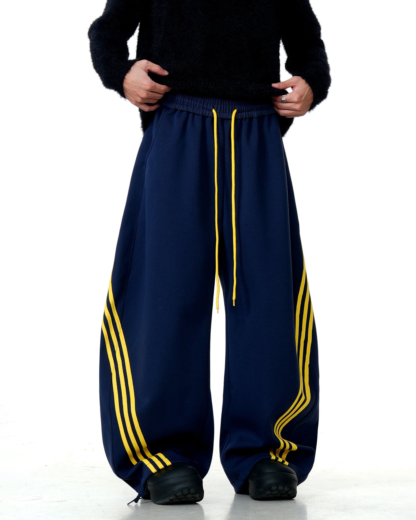 Wide-Leg Athletic Track Pants with Striped Design