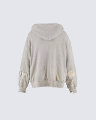 Distressed Printed Pullover Hoodie