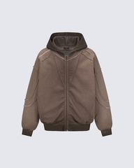 Paneled Stitch Line Zip-Up Hoodie