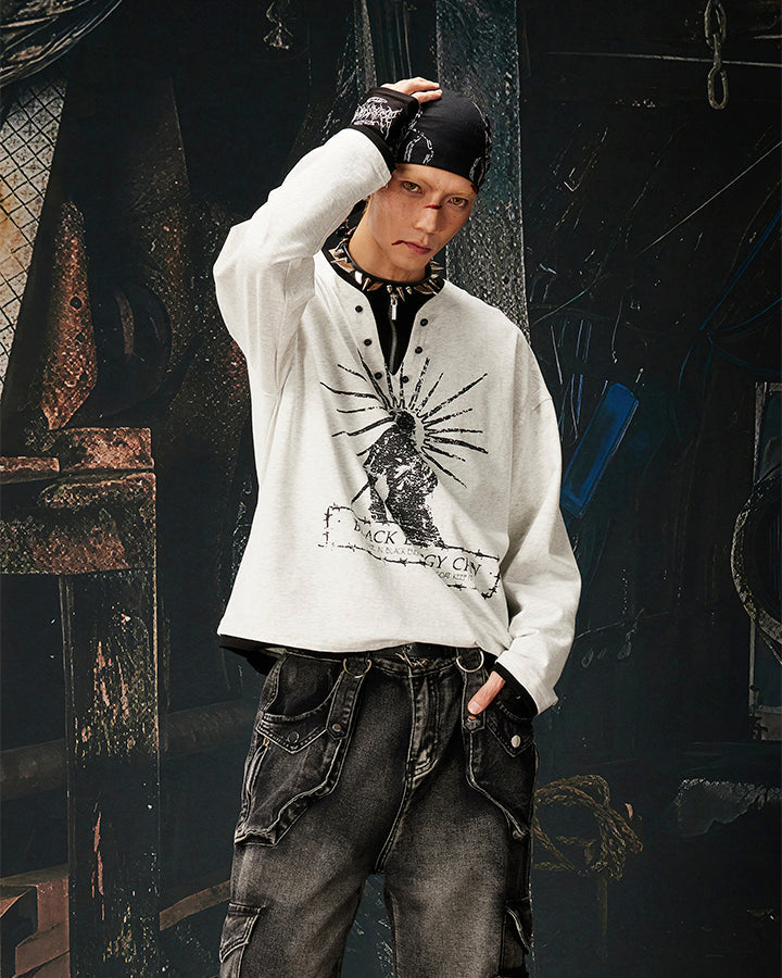 Fake Two-Piece Long Sleeve Zipper Tee