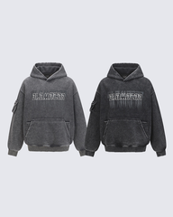 Washed Letter Print Hoodie with Utility Pocket
