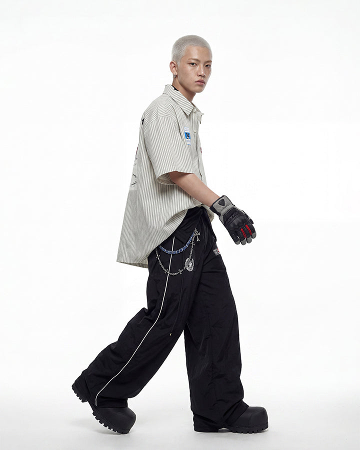 Y2K Embroidered Patch Print Turn-Down Short Sleeve Shirt