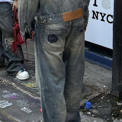 Broken Planet Embroidered Logo Washed Straight Jeans
