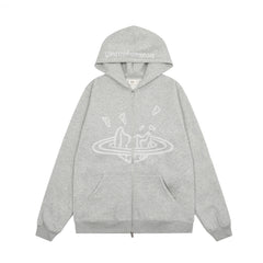 Broken Planet Puff Print Fleece Zip Up Hoodie