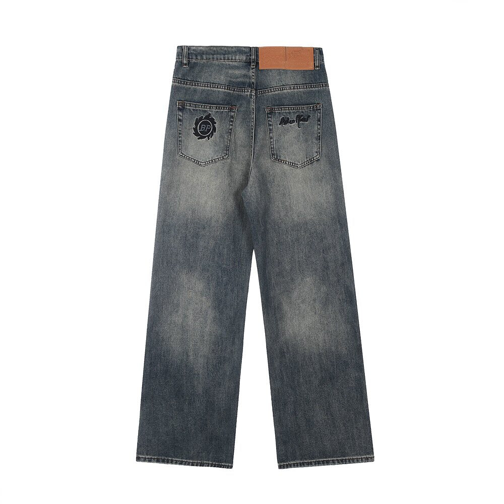 Broken Planet Embroidered Logo Washed Straight Jeans