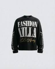 American Vintage Letter Print Waffle Long Sleeve T-Shirt