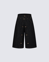 American Deconstructed Wide Leg Denim Shorts