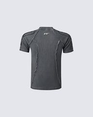 Dark Washed Deconstructed Seam Short Sleeve T-Shirt