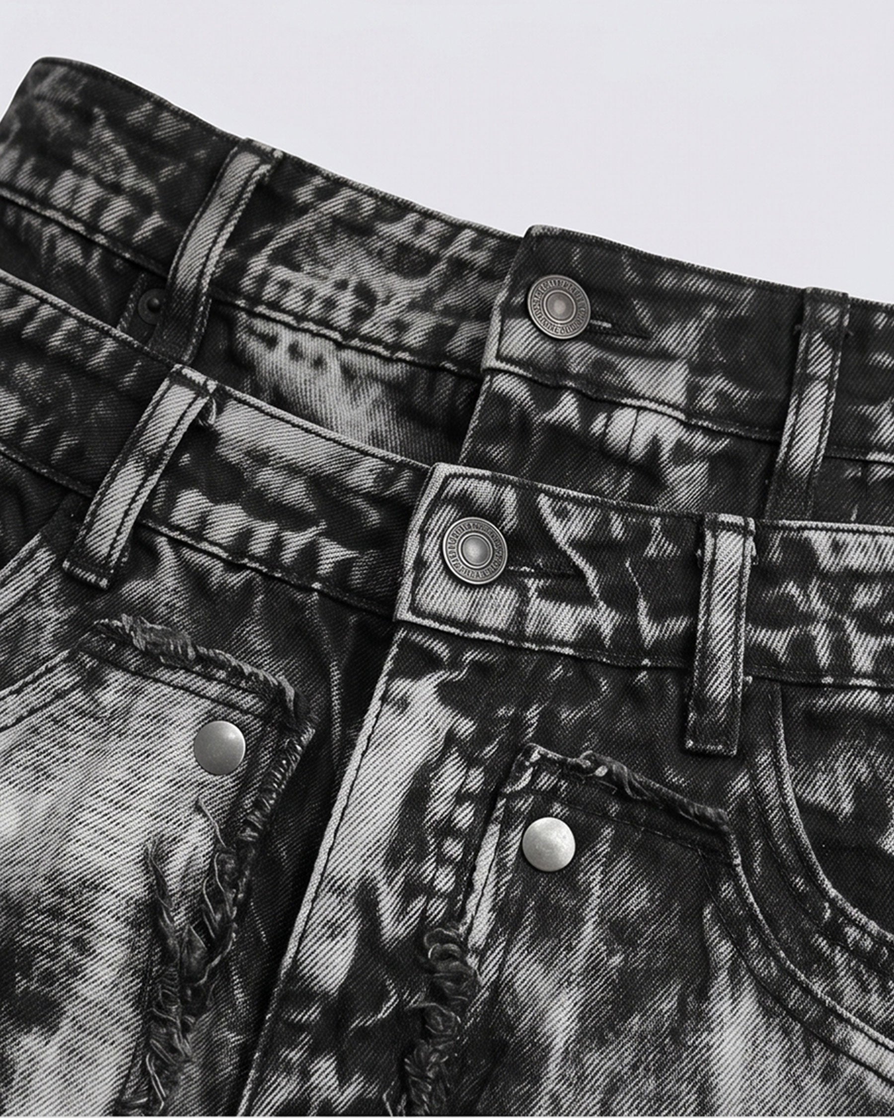 KIIKIO-Distressed Washed Layered Denim Shorts New