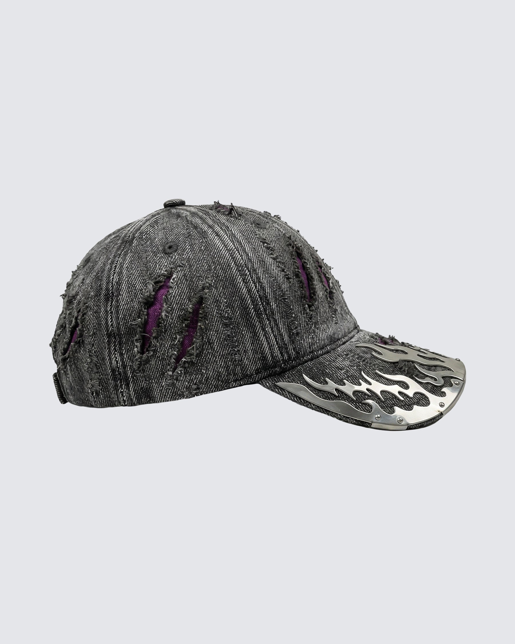 KIIKIO-Wasteland Flame-Metal Distressed Denim Cap