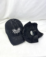 Distressed Flame Embroidery Studded Baseball Cap