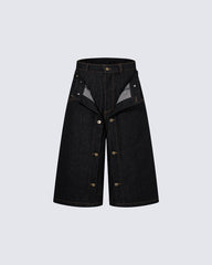 American Deconstructed Wide Leg Denim Shorts