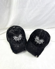 Distressed Flame Embroidery Studded Baseball Cap