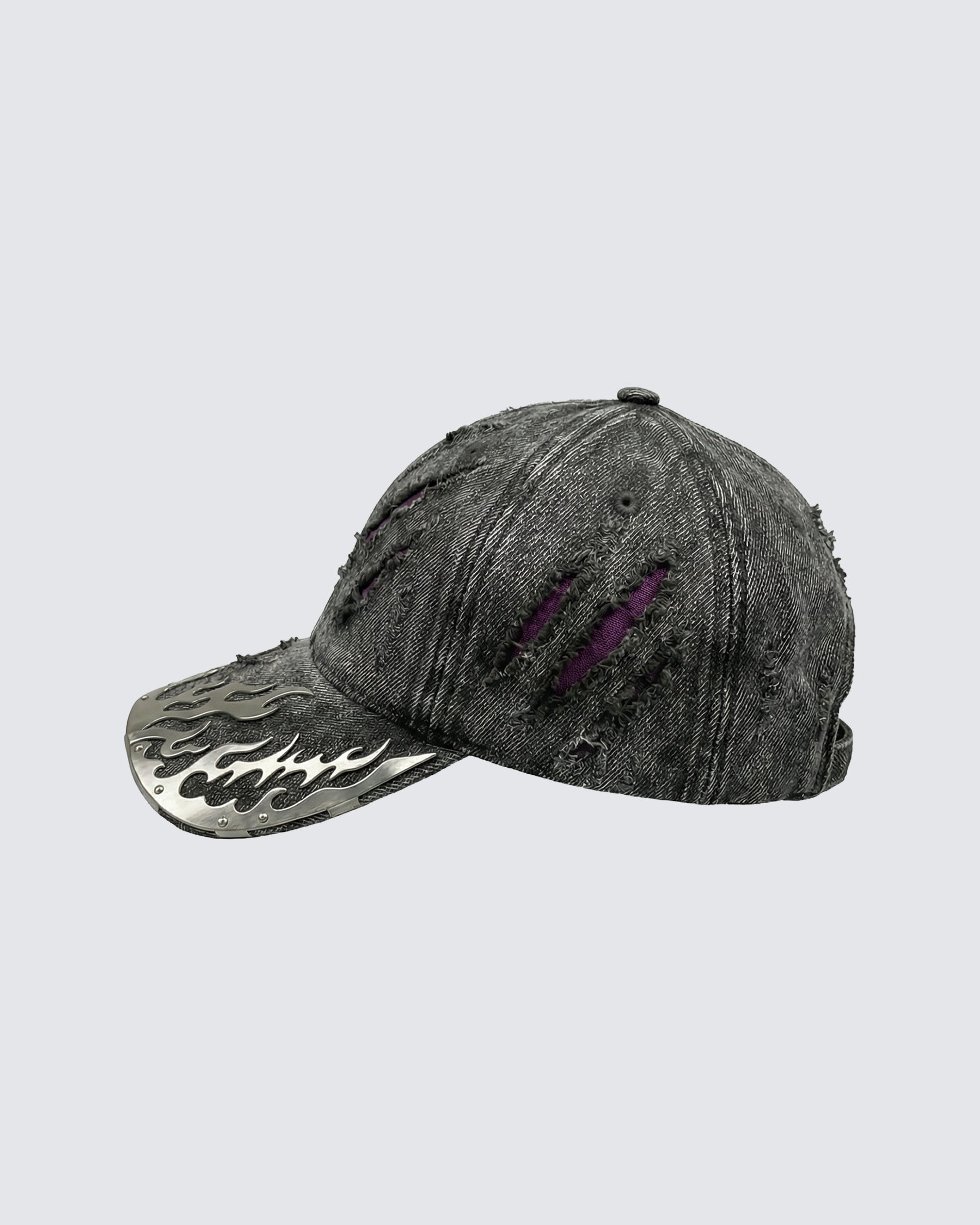 KIIKIO-Wasteland Flame-Metal Distressed Denim Cap