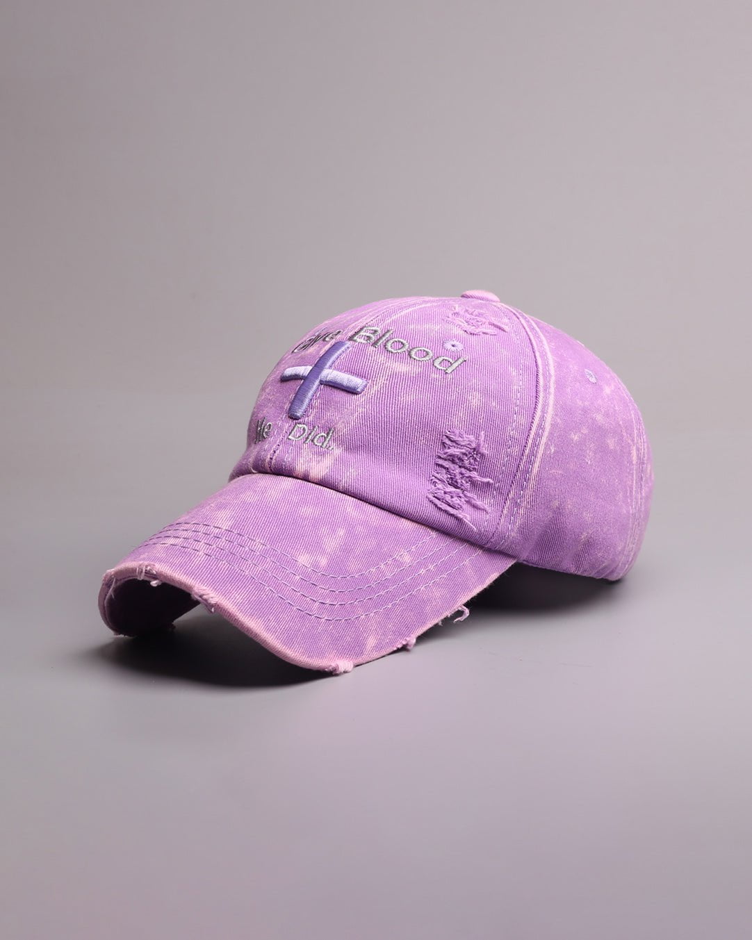 Distressed 'Give Blood He Did' Baseball Cap with Cross Design – Streetwear Style