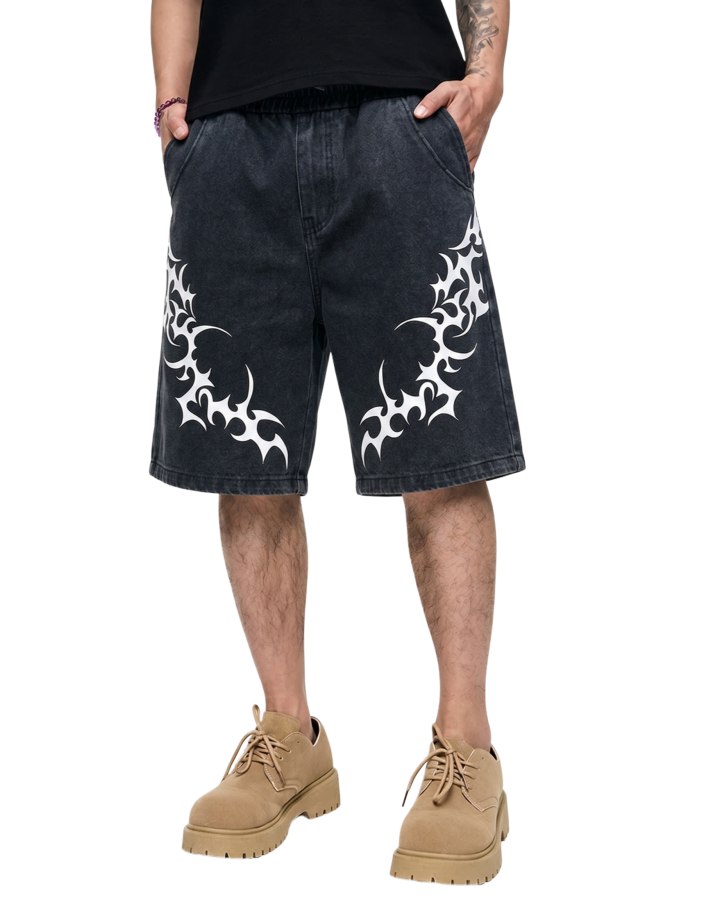 Tribal Print Black Sweat Shorts
