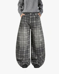 Retro Plaid Wide-Leg Casual Pants