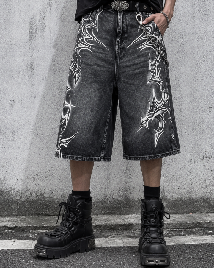 American Vintage Washed Tribal Print Denim Shorts