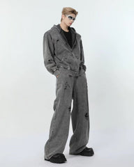 Distressed Washed Wide-Leg Sweatpants
