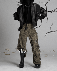 Tactical Textured Wide-Leg Cargo Pants